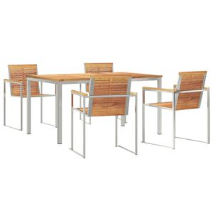 vidaXL Set de masă pentru grădină 5 pcs Maro Lemn solid de tec