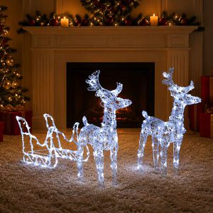 vidaXL Decorațiune de Crăciun cu reni și sanie 160 LED-uri 130cm acril
