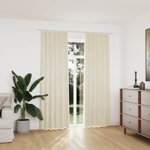 vidaXL Draperii opace cu c&acirc;rlige, 2 buc., crem, 140x225 cm, catifea
