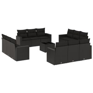 vidaXL Set mobilier de grădină cu perne, 13 piese, negru, poliratan