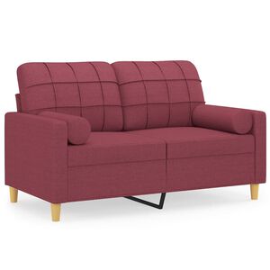 vidaXL Canapea cu 2 locuri cu pernuțe, roșu vin, 120 cm, textil