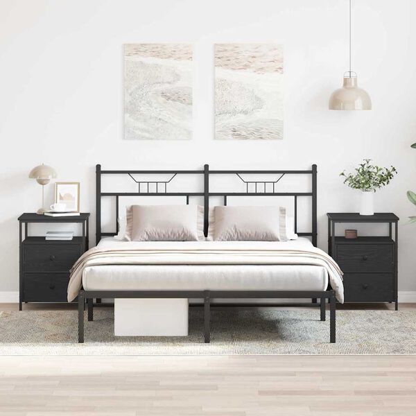 vidaXL Dulap de noapte cu sertar 2 pcs Stejar Negru 34 x 35,5 x 50 cm