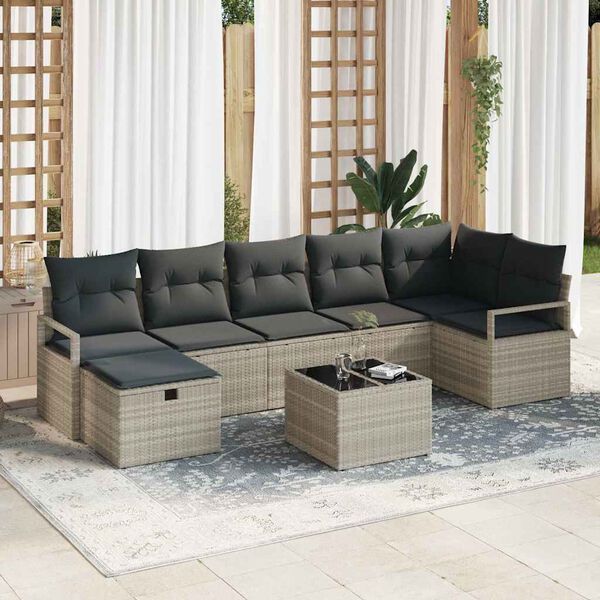 vidaXL Set de canapele pentru grădină 8 pcs Gri deschis Rattan poli
