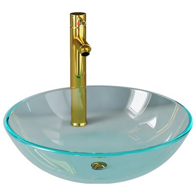 vidaXL Chiuvetă baie robinet și scurgere tip push, transparent, sticlă