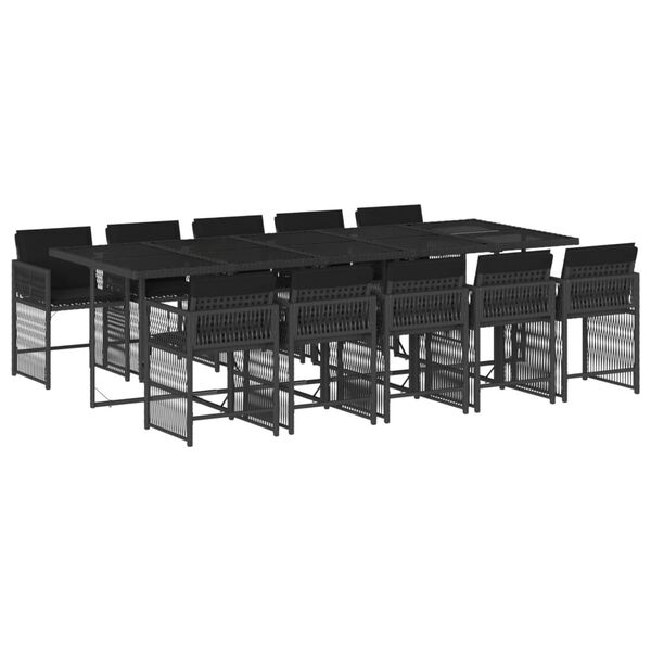 vidaXL Set mobilier de exterior cu perne, 11 piese, negru, poliratan