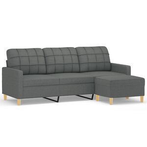 vidaXL Canapea cu 3 locuri și taburet, gri &icirc;nchis, 180 cm, textil