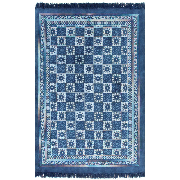 vidaXL Covor Kilim, albastru, 120 x 180 cm, bumbac, cu model
