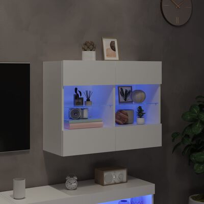 vidaXL Comodă TV de perete cu lumini LED, alb, 78,5x30x60,5 cm