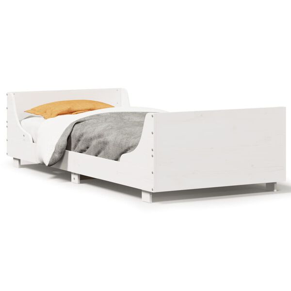 vidaXL Cadru pat fără saltea, alb, 100x200 cm, lemn masiv pin