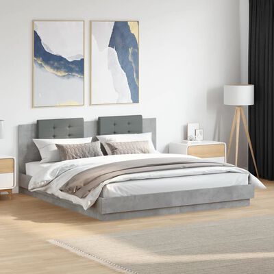 vidaXL Cadru de pat cu tăblie gri beton 200x200 cm lemn prelucrat