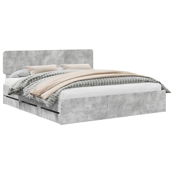 vidaXL Cadru de pat cu headboard Gri Beton 200 x 200 cm Lemn prelucrat
