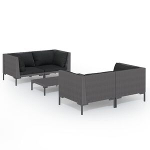 vidaXL Set mobilier de grădină cu perne, 5 piese, gri &icirc;nchis poliratan
