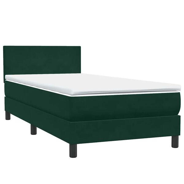 vidaXL Pat box spring cu saltea, verde &icirc;nchis, 80x210 cm, catifea