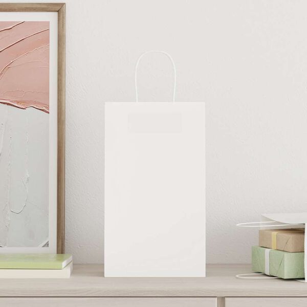 vidaXL Pungi de h&acirc;rtie 50 buc cu m&acirc;nere albe 21x11x36 cm