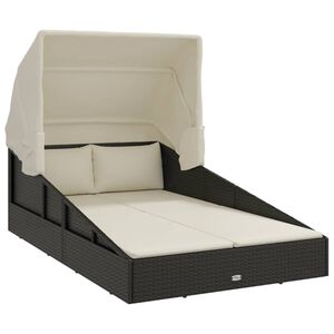 vidaXL Șezlong cu acoperiș pliabil, negru, 200x114x128 cm, poliratan