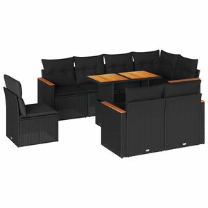 vidaXL Set mobilier grădină perne 9 piese negru poliratan/lemn acacia