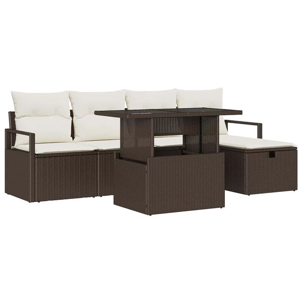 vidaXL Set de canapele pentru grădină cu pernă 6 pcs Maro Rattan poli