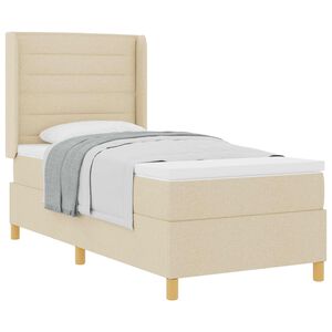vidaXL Pat cu arcuri cu saltea cu headboard Crem 100 x 200 cm țesătură