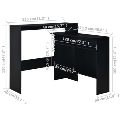 vidaXL Masă de bar cu 2 blaturi, negru, 130x40x120 cm