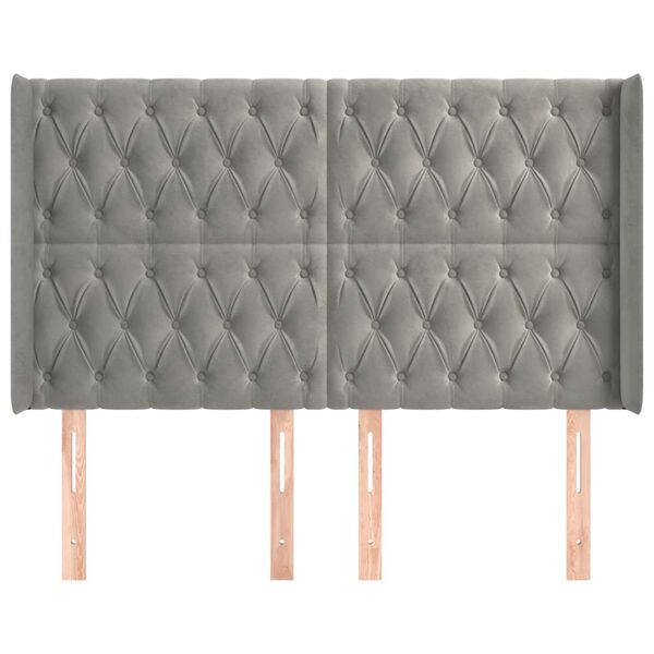 vidaXL Tăblie de pat cu aripioare gri deschis 147x16x118/128cm catifea