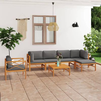 vidaXL Set mobilier grădină cu perne gri, 7 piese, lemn masiv de tec