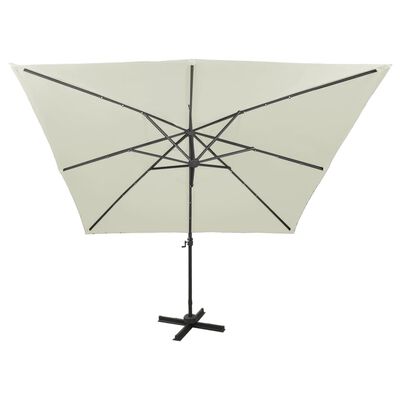vidaXL Umbrelă suspendată cu stâlp și LED-uri, nisipiu, 300 cm