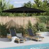vidaXL Umbrelă de soare de exterior, st&acirc;lp din lemn, negru, 350 cm