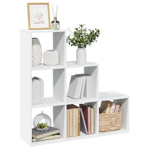 vidaXL Bibliotecă separatoare de cameră cu 3 niveluri, albă, 99x29x99 cm, lemn stratificat