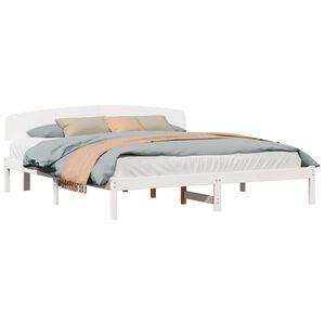 vidaXL Cadru de pat cu headboard Alb 200 x 200 cm Lemn de pin masiv