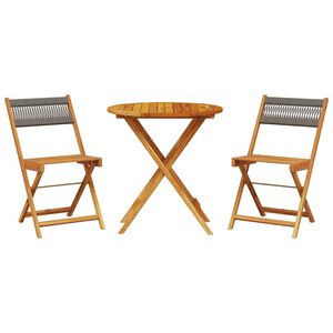 vidaXL Set mobilier bistro, 3 piese, gri, polipropilenă și lemn masiv