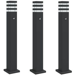 vidaXL Lămpi podea exterior cu senzor, 3 buc., negru, 80 cm, aluminiu