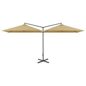 vidaXL Umbrelă de soare dublă cu st&acirc;lp din oțel, taupe, 600x300 cm