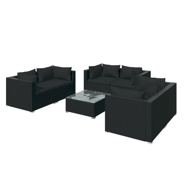 vidaXL Set mobilier de grădină cu perne, 7 piese, negru, poliratan