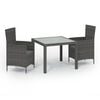 vidaXL Set mobilier de exterior cu perne, 3 piese, gri, poliratan