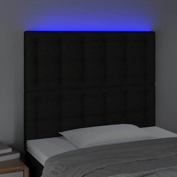 vidaXL Tăblie de pat cu LED, negru, 80x5x118/128 cm, textil