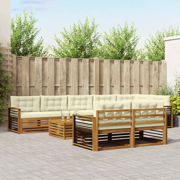 vidaXL Set de canapele de exterior cu pernă 9 pcs Natural și Crem