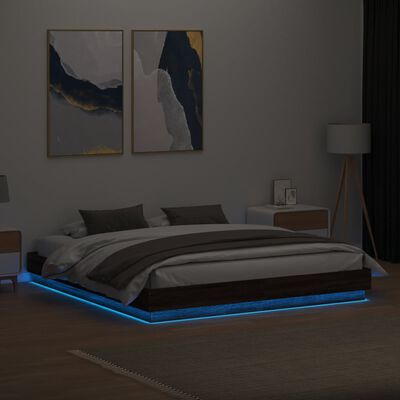vidaXL Cadru de pat cu lumini LED, stejar maro, 180x200 cm