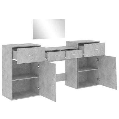 vidaXL Set de măsuță de toaletă, 4 piese, gri beton, lemn prelucrat