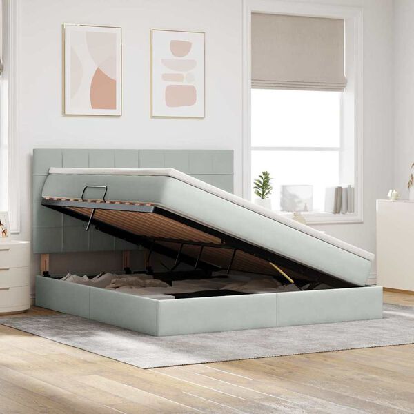 vidaXL Pat cu saltea și LED cu saltea Gri deschis 160 x 200 cm Catifea