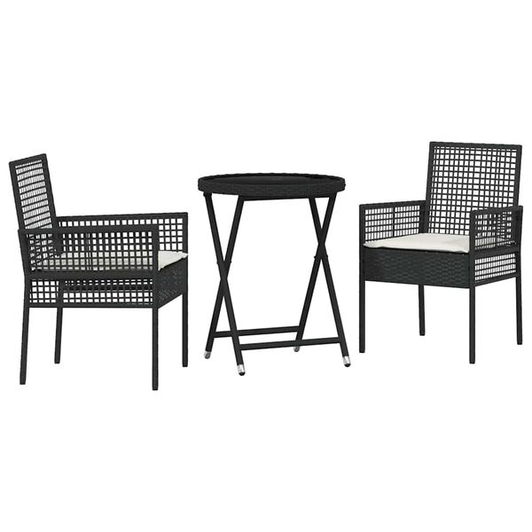 vidaXL Set Bistro de Grădină 3 pcs Negru Rattan poli