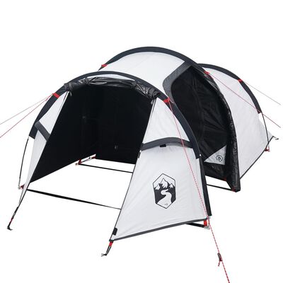 vidaXL Cort camping tunel 2 persoane, alb, țesătură opacă, impermeabil