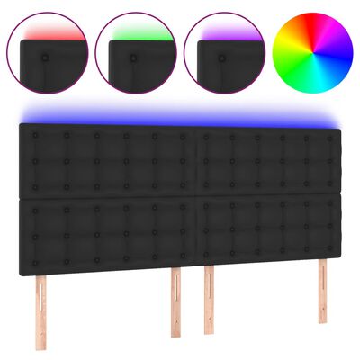 vidaXL Tăblie de pat cu LED, negru, 200x5x118/128 cm, piele ecologică