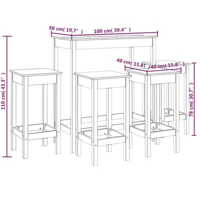 vidaXL Set mobilier de bar, 5 piese, gri, lemn masiv de pin