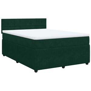 vidaXL Pat box spring cu saltea, verde &icirc;nchis, 140x190 cm, catifea