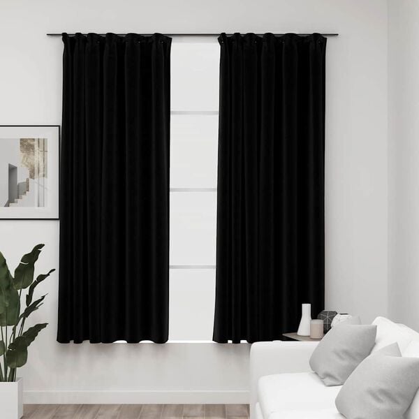 vidaXL Draperii opace aspect in, c&acirc;rlige, 2 buc., negru, 140 x 175 cm