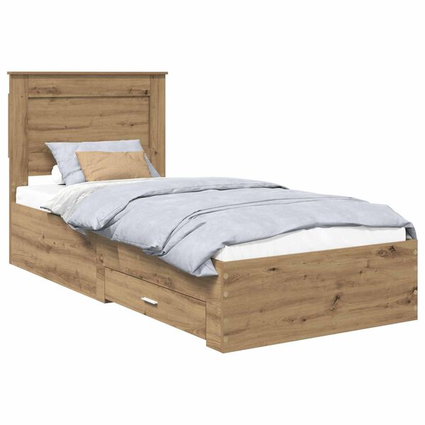 vidaXL Cadru de pat cu sertar cu headboard cu depozitare Lemn compozit