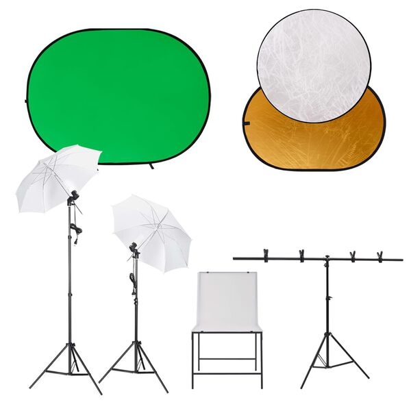 vidaXL Kit studio foto cu set fundal, masă de fotografii și reflector