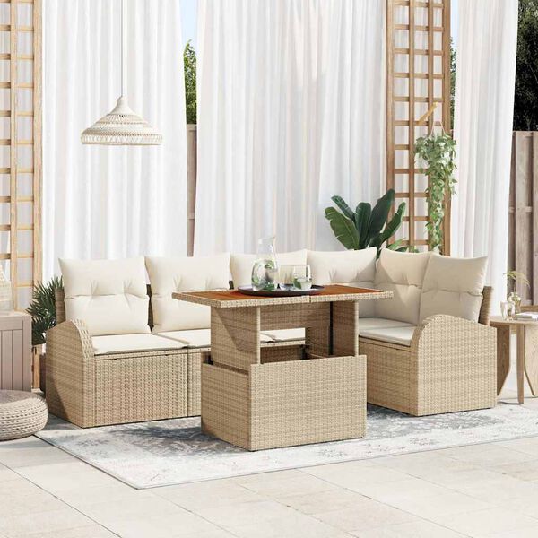 vidaXL Set de canapele pentru grădină 6 pcs Bej Rattan poli
