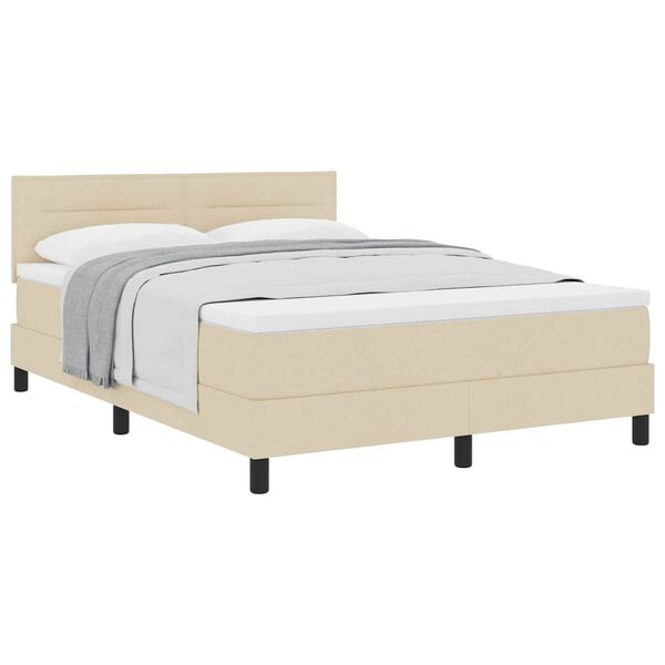 vidaXL Pat boxspring cu saltea cu saltea Crem 140 x 190 cm țesătură