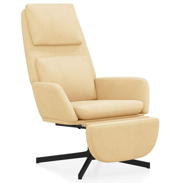vidaXL Scaun de relaxare cu taburet, alb crem, catifea